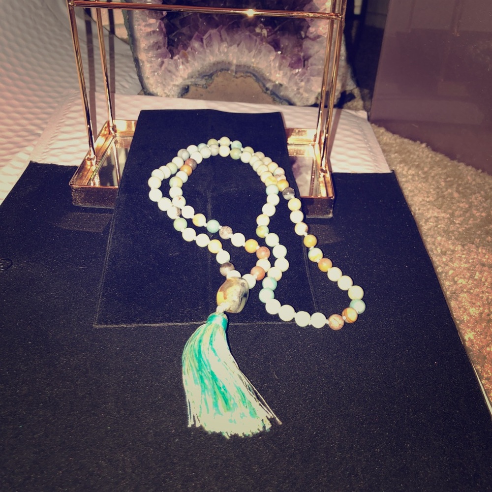 Amazonite Beaded Natural Stone Tassel Necklace